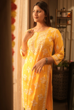 Arsh Handcrafted Kurti And Plazzo 2 pc Chikankari Set in Mango Yellow Colour