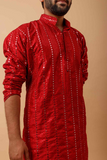 Arsh Maroon Red All Over Embroidered With Mirror Work Men's Kurta