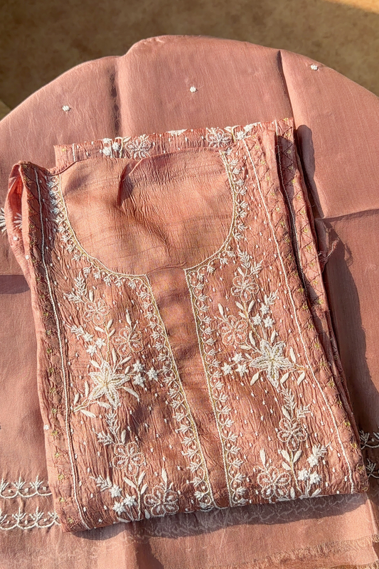 Arsh Handcrafted Chanderi Silk Kurti and Dupatta Semi Stitched Set - arshchikan