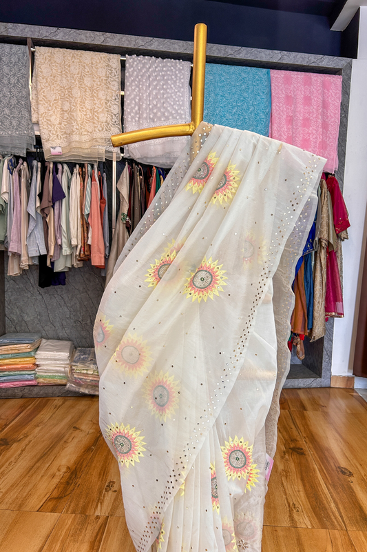 Arsh Handcrafted Pure Organza White Chikankari Saree