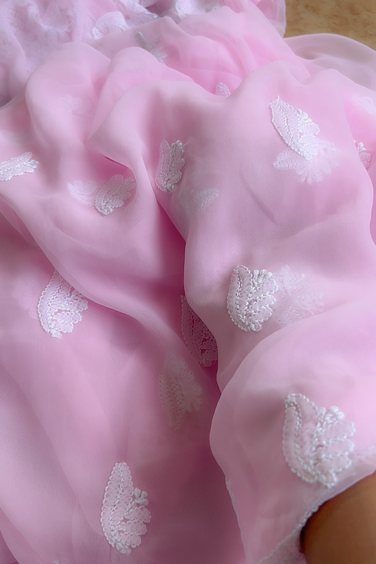 Arsh Handcrafted Pink Georgette Unstitched Chikankari 3pc Suit