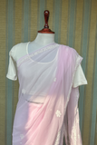 Arsh Handcrafted Semi Georgette Heavy Palla Pink Chikan Embroidered Saree