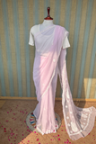 Arsh Handcrafted Semi Georgette Heavy Palla Pink Chikan Embroidered Saree