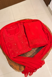Arsh Handcrafted Kurta, Dupatta and Plazzo Set dyed in Red Colour