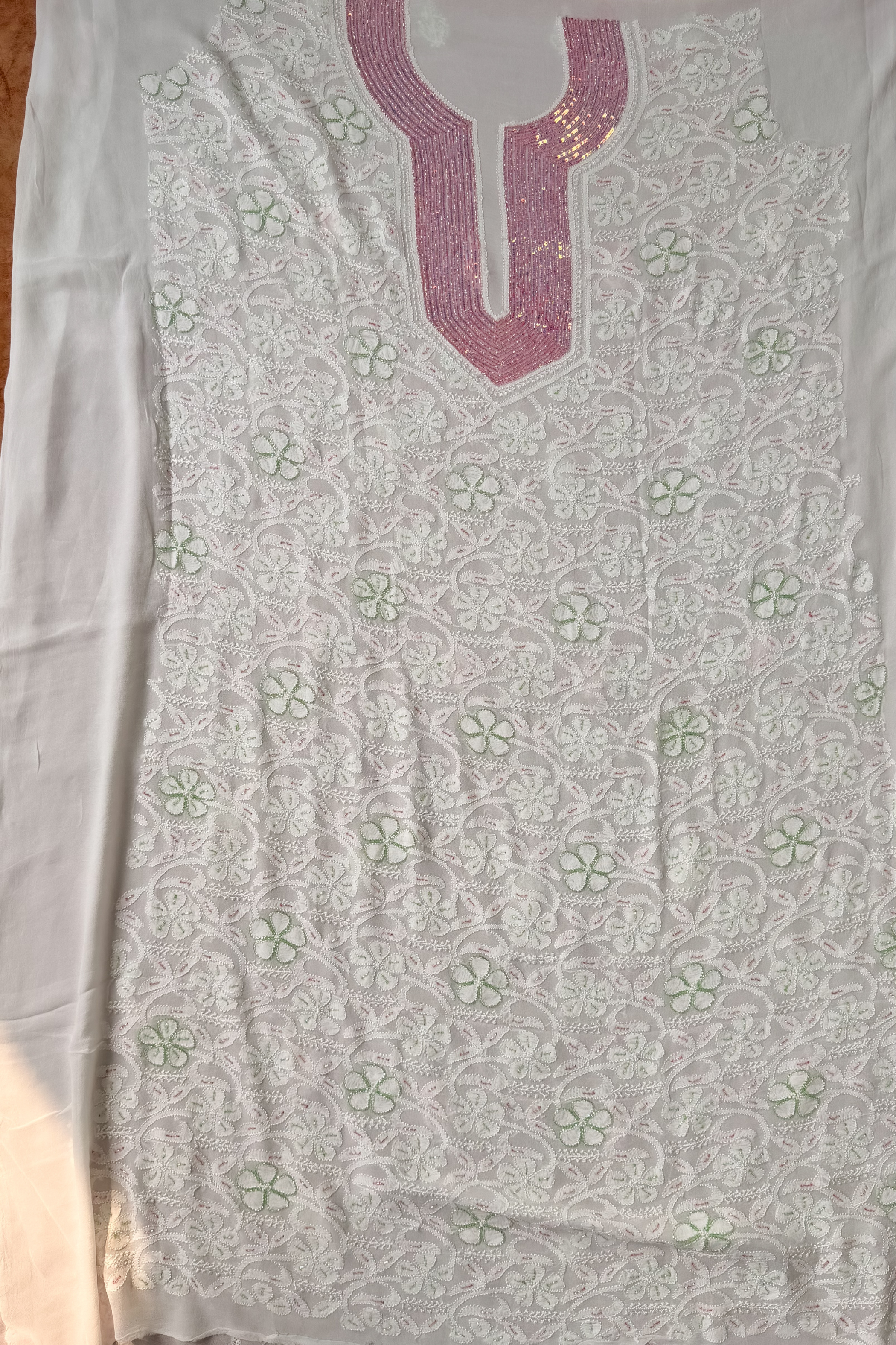 Arsh Handcrafted Pure Viscose Georgette Unstitched Chikankari 3pc Suit Set - arshchikan