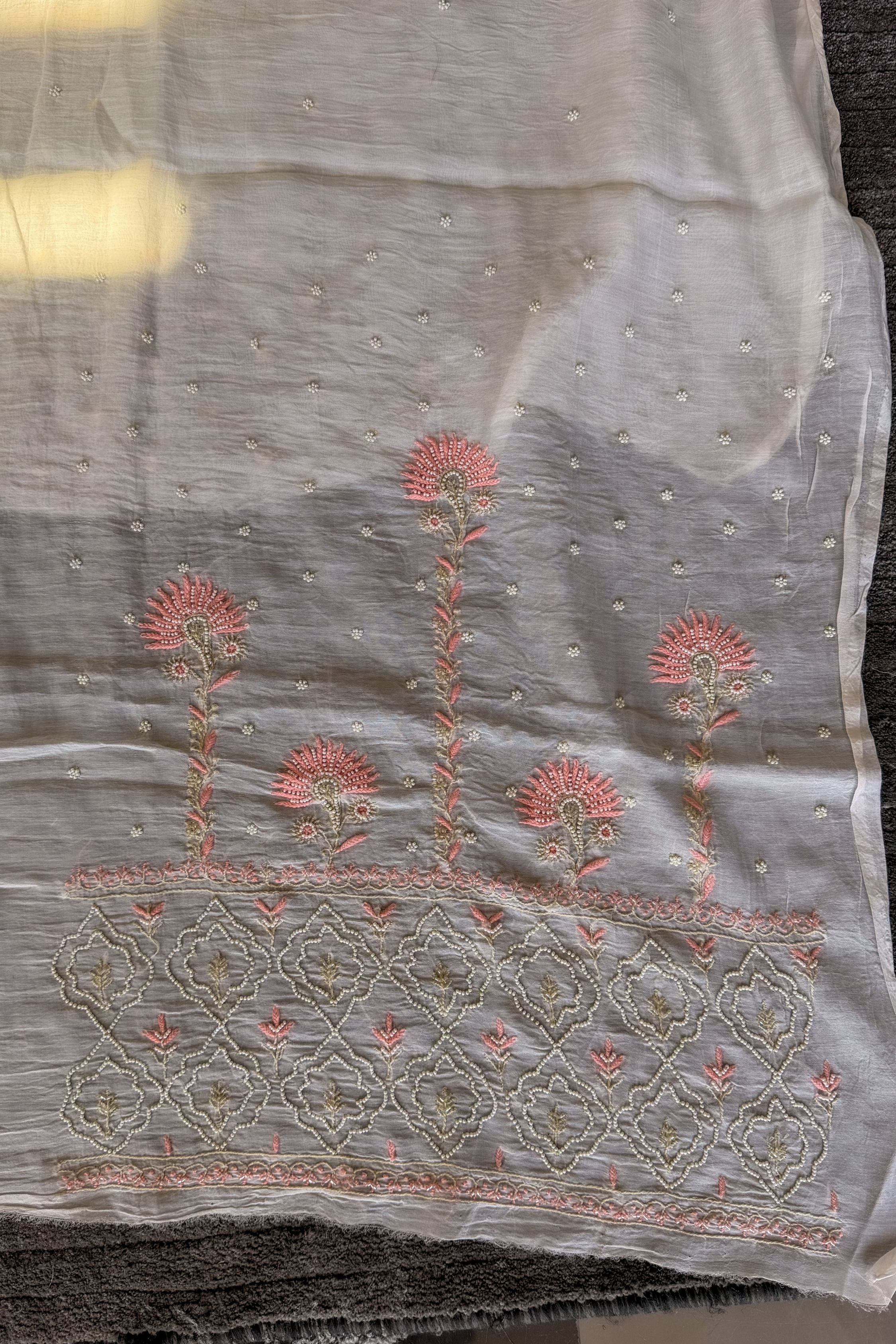 Arsh Handcrafted Mul Chanderi Unstitched Chikankari Kurti and Dupatta set - arshchikan