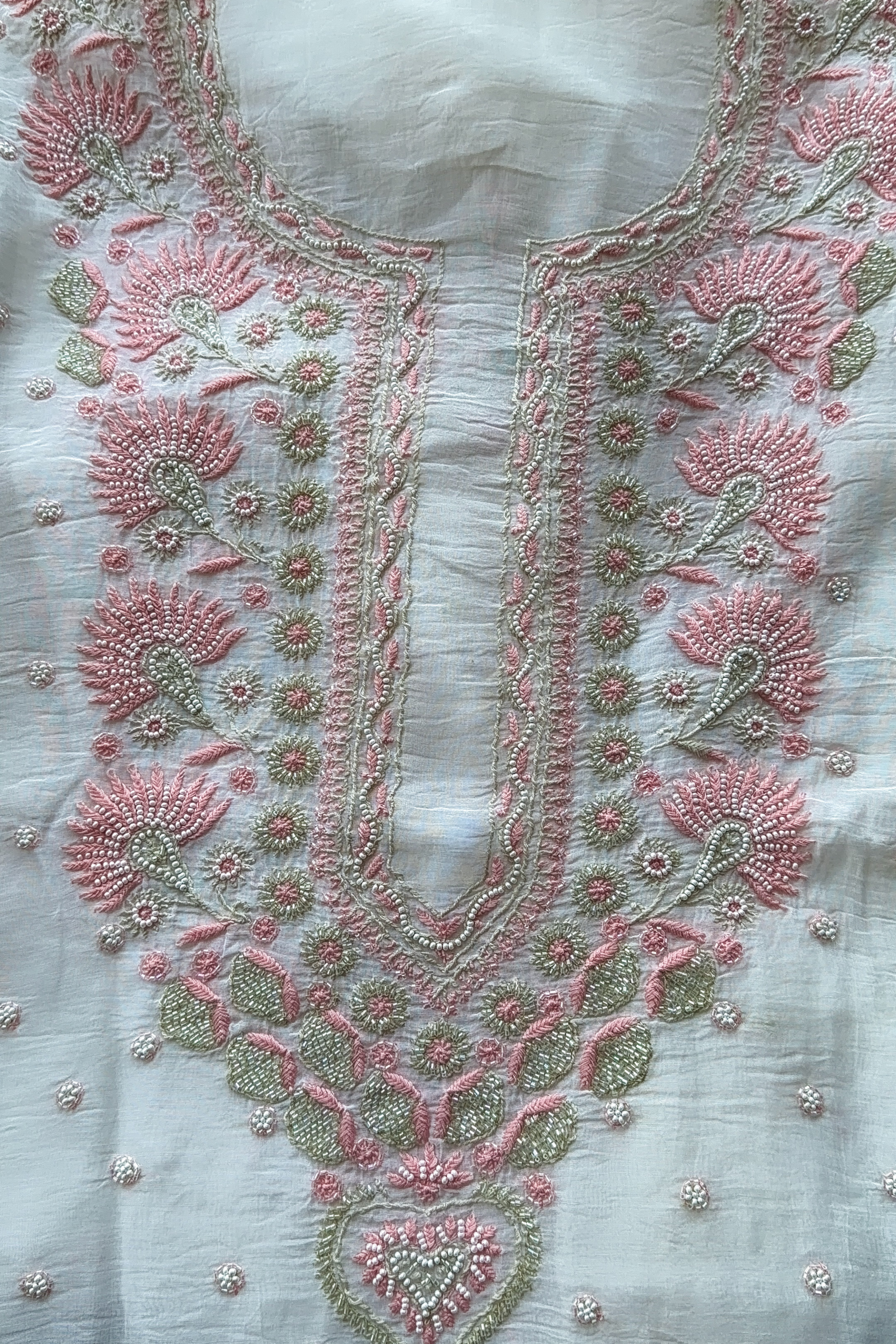 Arsh Handcrafted Mul Chanderi Unstitched Chikankari Kurti and Dupatta set - arshchikan