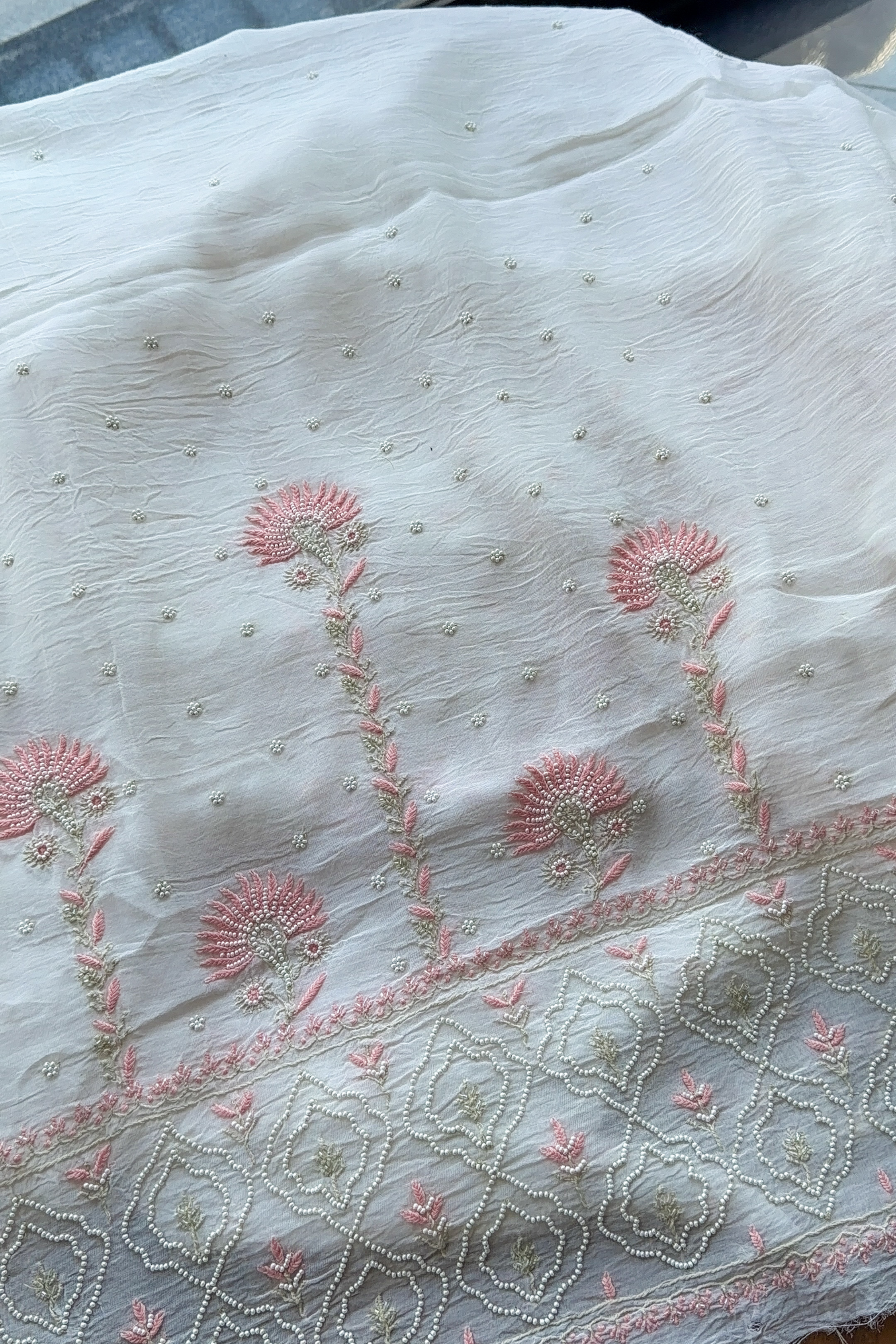 Arsh Handcrafted Mul Chanderi Unstitched Chikankari Kurti and Dupatta set - arshchikan