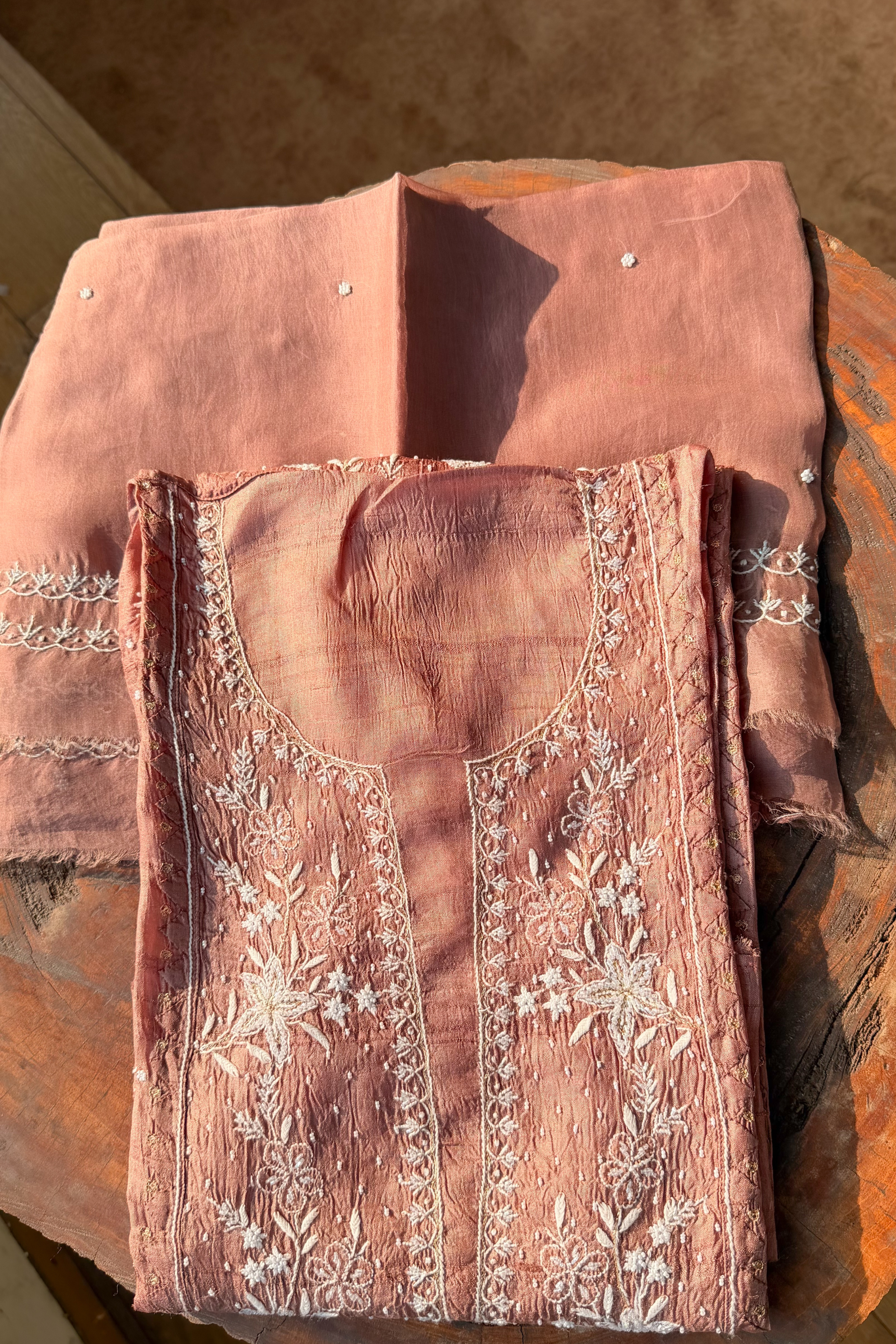 Arsh Handcrafted Chanderi Silk Kurti and Dupatta Semi Stitched Set - arshchikan