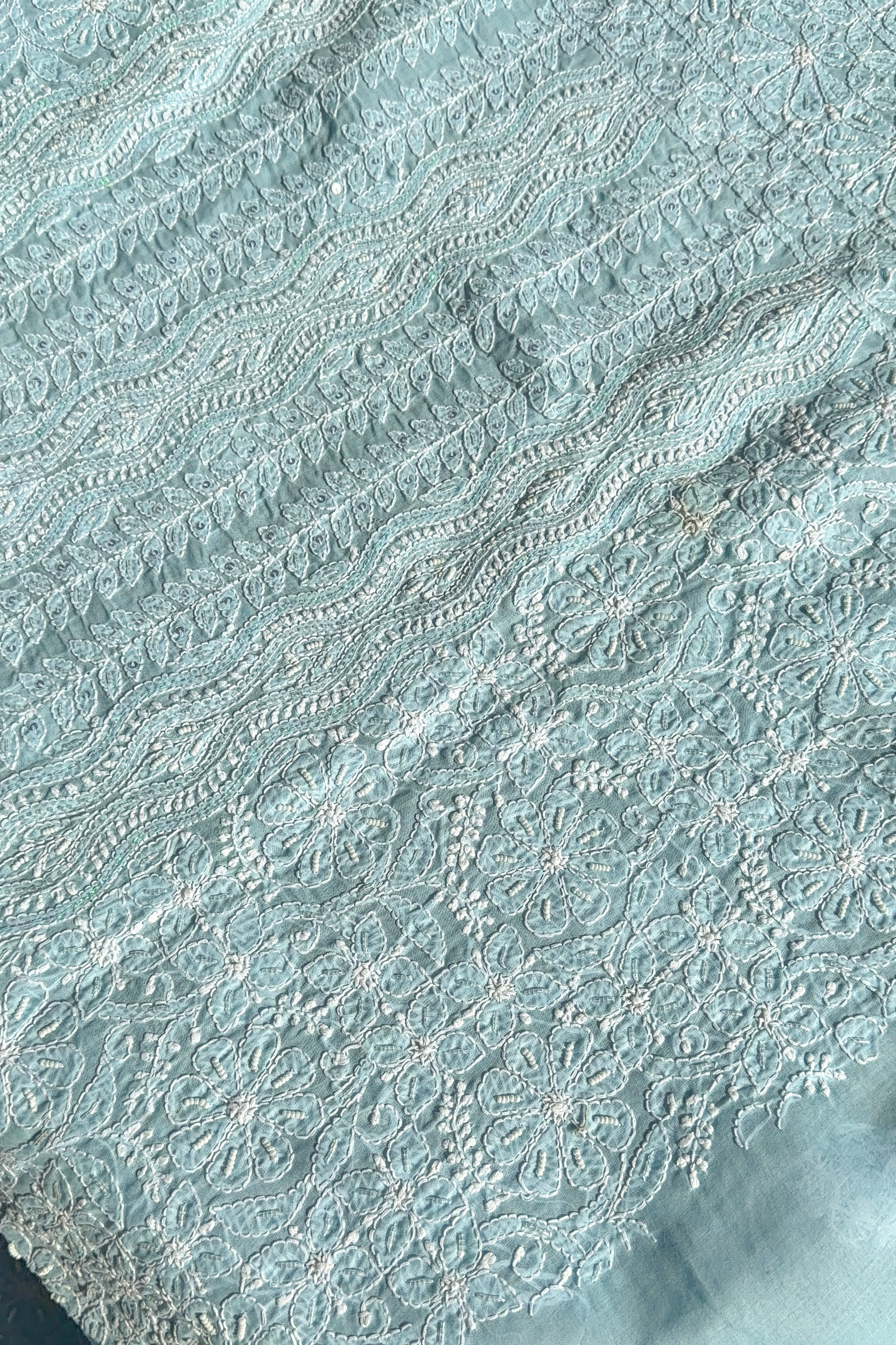 Arsh Handcrafted Blue Cotton Unstitched Chikankari 3pc Suit - arshchikan