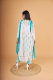 Arsh Handcrafted MulMul Cotton 3pc Kurti, Pant and Dupatta Chikankari Set