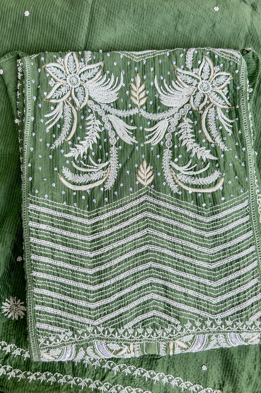 Arsh Handcrafted Chanderi Silk Kurti and Dupatta Semi Stitched Chikankari Set