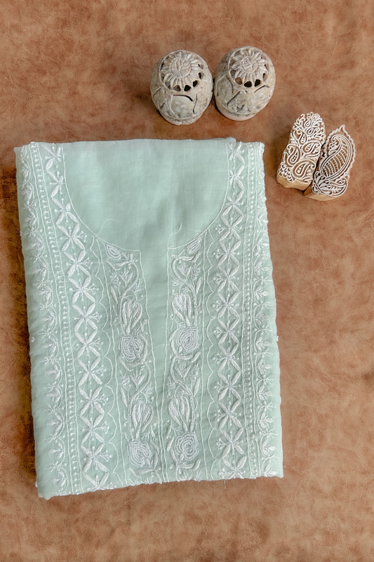 Arsh Handcrafted Mul Chanderi Unstitched Chikankari Kurti and Dupatta set