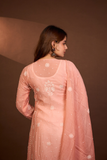 Arsh Handcrafted Mul Chanderi Peach Kalidar Kurti and Dupatta Semi Stitched Set
