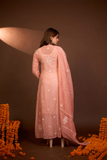 Arsh Handcrafted Mul Chanderi Peach Kalidar Kurti and Dupatta Semi Stitched Set