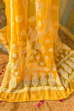 Arsh Handcrafted Semi Georgette Heavy Palla Mustard Yelllow Chikan Embroidered Saree