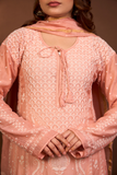 Arsh Handcrafted Mul Chanderi Peach Kalidar Kurti and Dupatta Semi Stitched Set