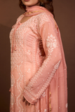 Arsh Handcrafted Mul Chanderi Peach Kalidar Kurti and Dupatta Semi Stitched Set
