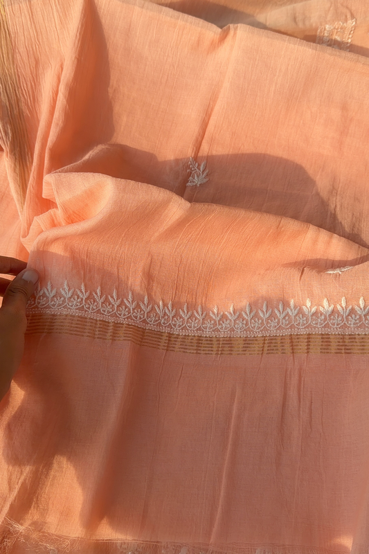 Arsh Handmade Mul Chanderi Unstitched Chikankari Kurti and Dupatta set