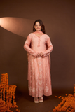 Arsh Handcrafted Mul Chanderi Peach Kalidar Kurti and Dupatta Semi Stitched Set