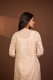 Arsh Handcrafted Mul Chanderi Beige Kurti and Dupatta Semi Stitched Set