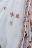 Arsh Handcrafted Semi Georgette Heavy Palla White Chikan Embroidered Saree