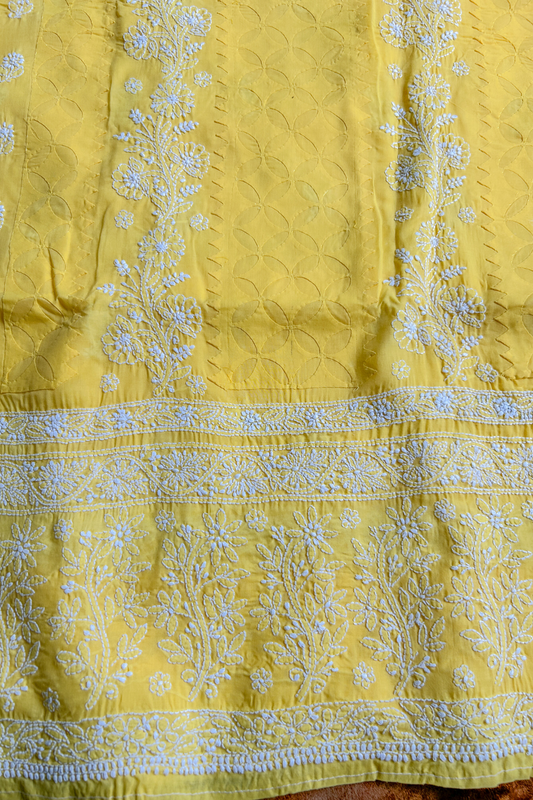 Arsh Handcrafted Yellow Cotton Unstitched Daraj Chikankari 3pc Suit Set