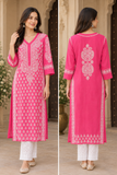 Arsh Handcrafted Hot Pink Chikankari Modal Kurti