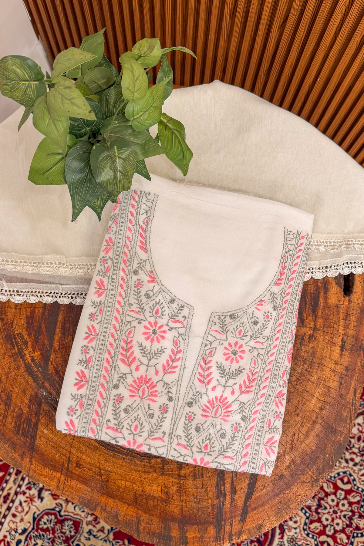 Arsh Hand Embroidered Pure Modal Cotton Unstitched Chikan Suit Set