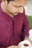 Arsh Maroon All Over Embroidered With Sequins Men's Kurta