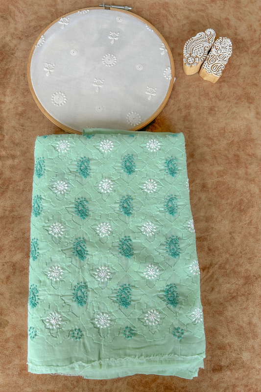 Arsh Handcrafted Green All Over Daraj Keel Cotton Unstitched Chikan 3pc Suit