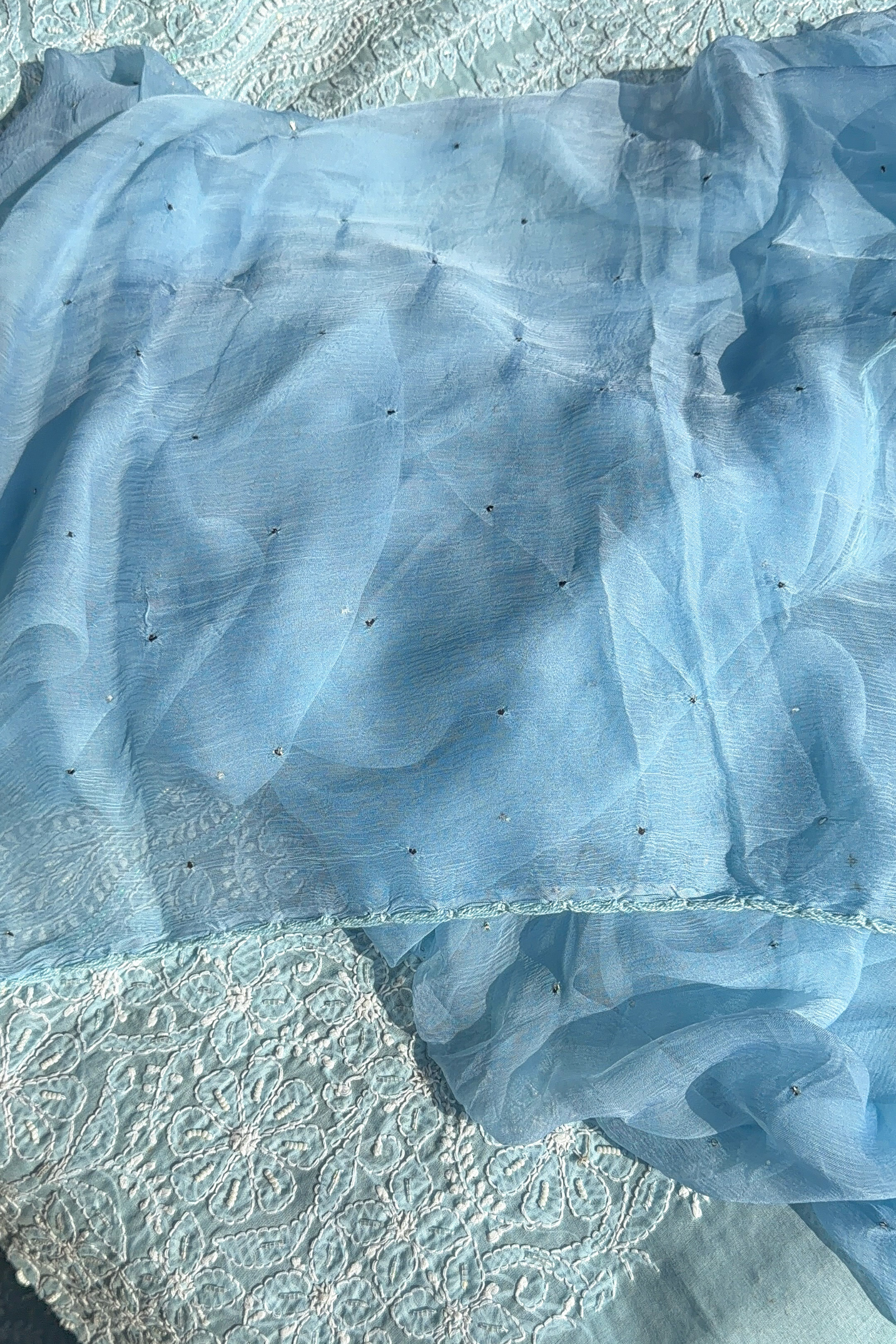 Arsh Handcrafted Blue Cotton Unstitched Chikankari 3pc Suit - arshchikan