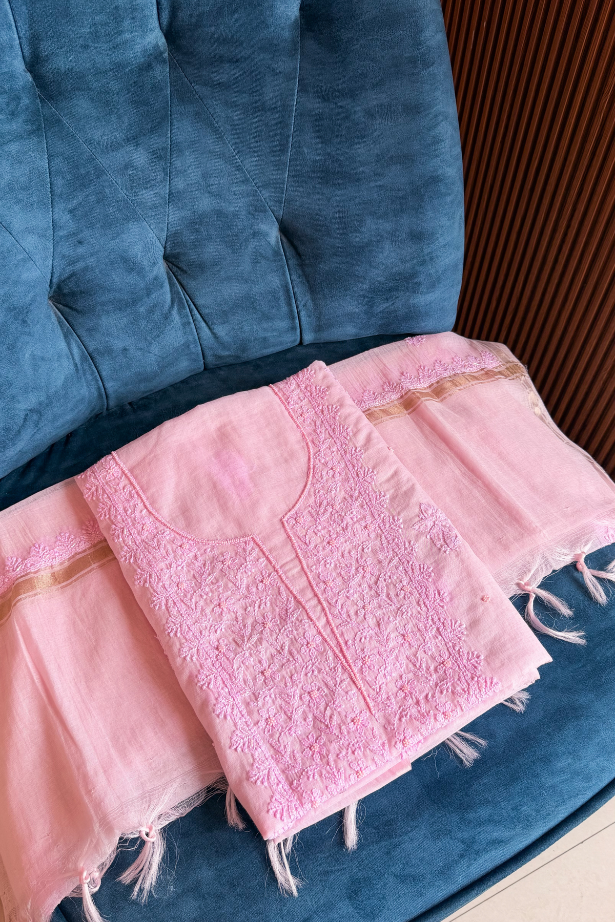 Arsh Hand Embroidered Mul Chanderi Pink Chikankari 3pc Suit Set