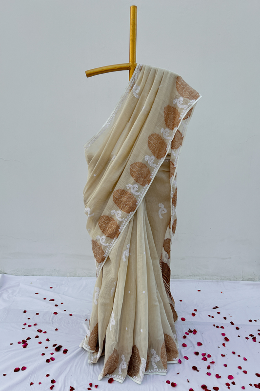 Arsh Handcrafted Boota Skirt Jaal Chikankari Pure Tissue Saree