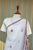 Arsh Handcrafted Semi Georgette Heavy Palla White Chikan Embroidered Saree