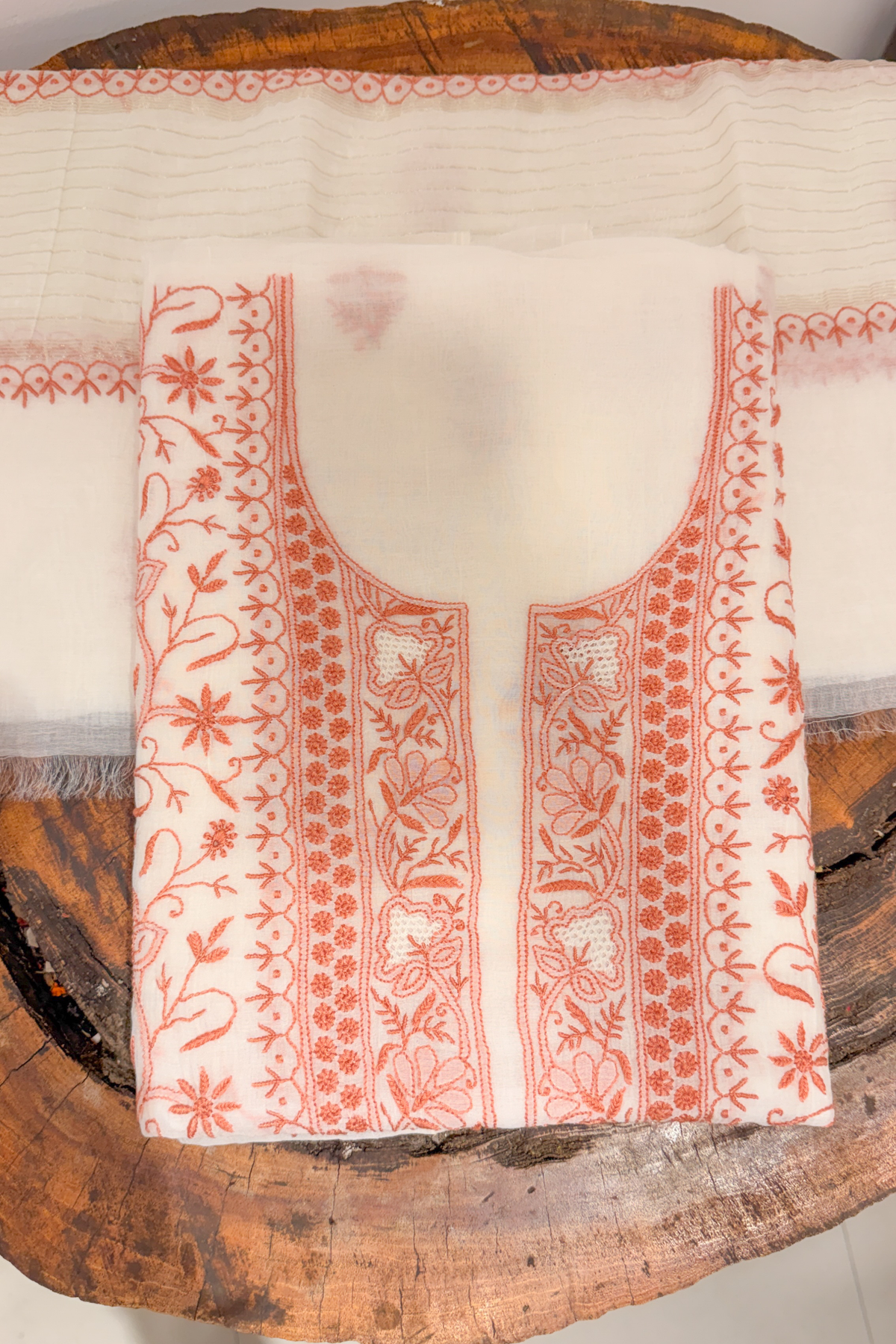Arsh Handcrafted Mul Chanderi Unstitched Chikankari Kurti and Dupatta set