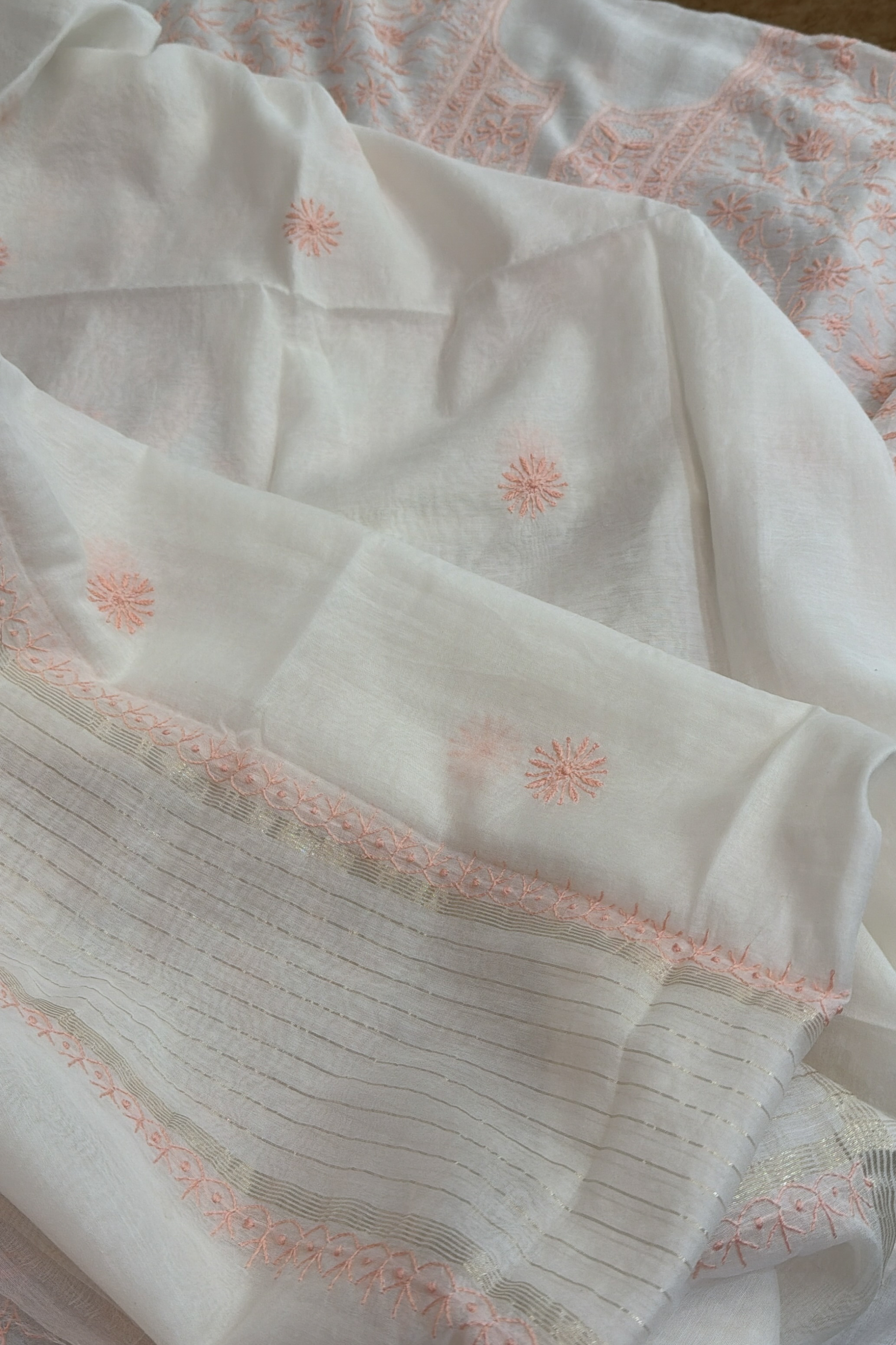 Arsh Handcrafted Mul Chanderi Unstitched Chikankari Kurti and Dupatta set - arshchikan