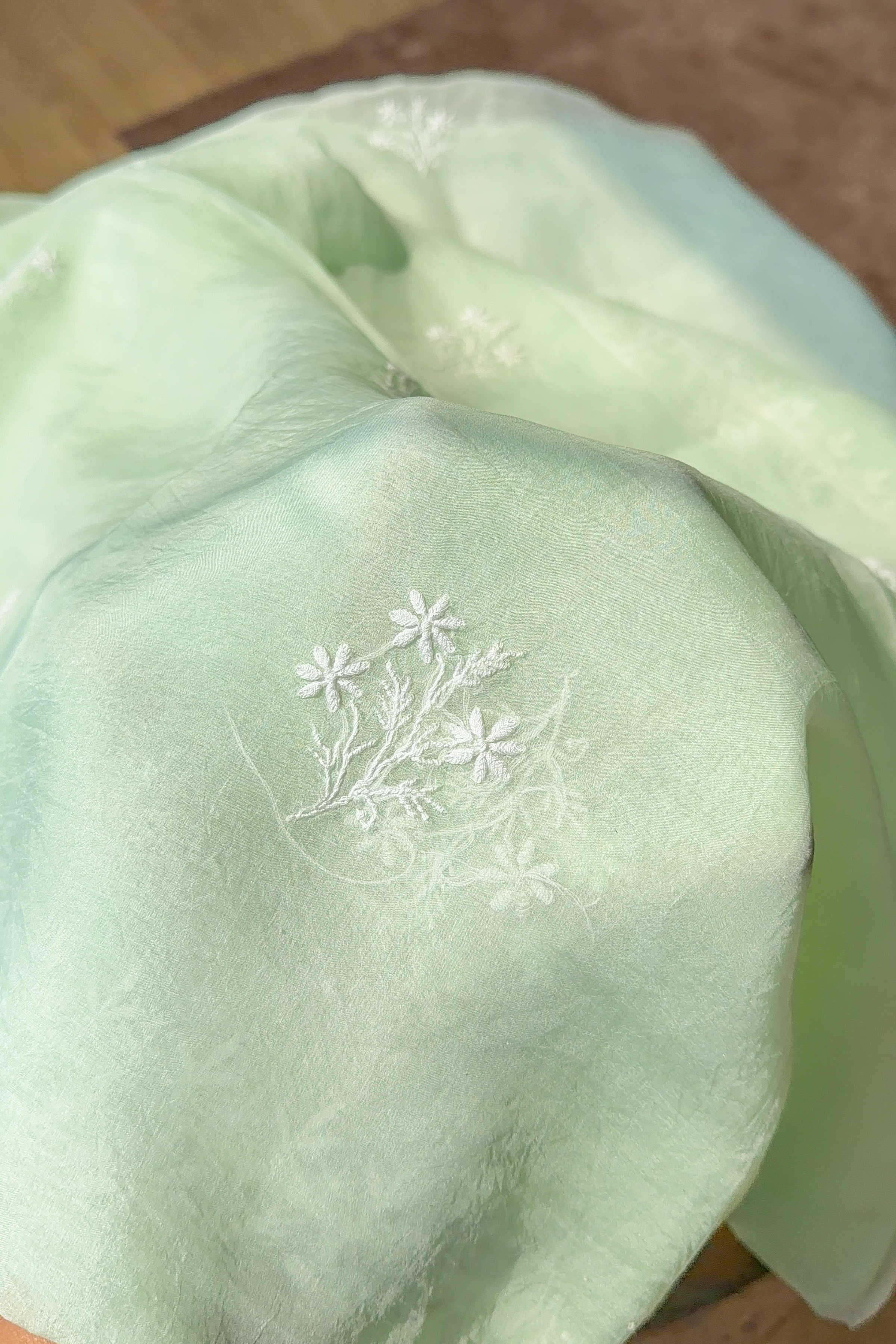 Arsh Handcrafted Mint Green Pure Organza Kurta and Dupatta set - arshchikan