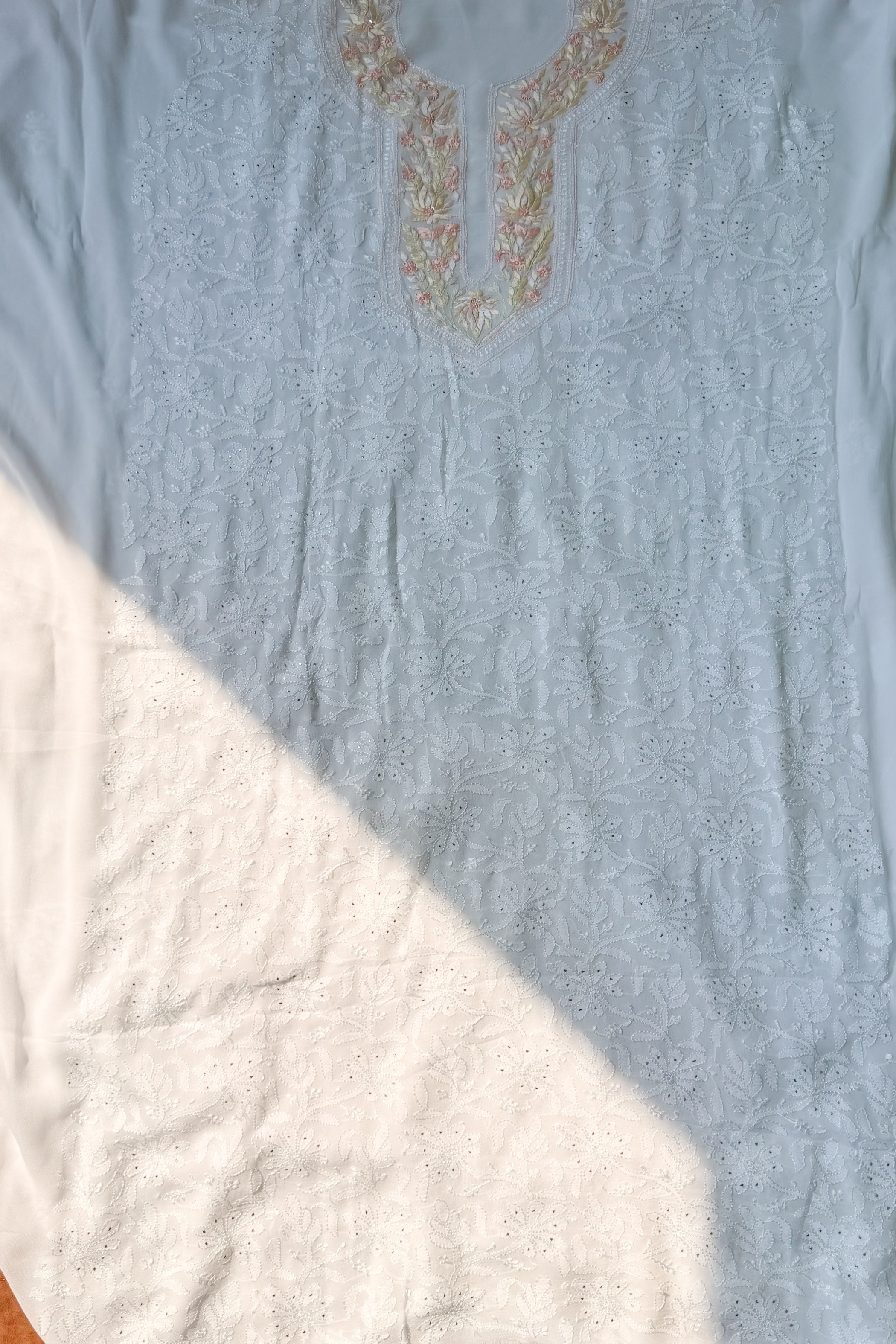 Arsh Handcrafted Parsi Neck Front Jaal Viscose Unstitched Chikankari 3pc Suit - arshchikan