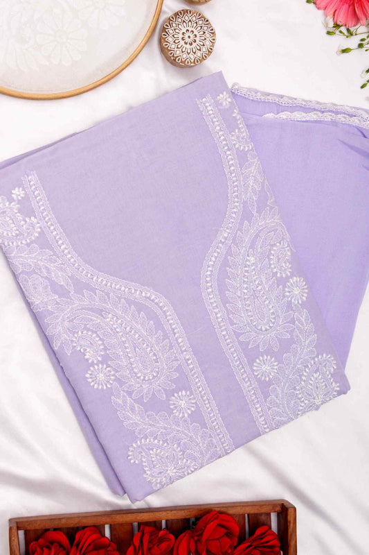 Arsh Handcrafted Lavender Cotton Unstitched Chikankari 3pc Suit