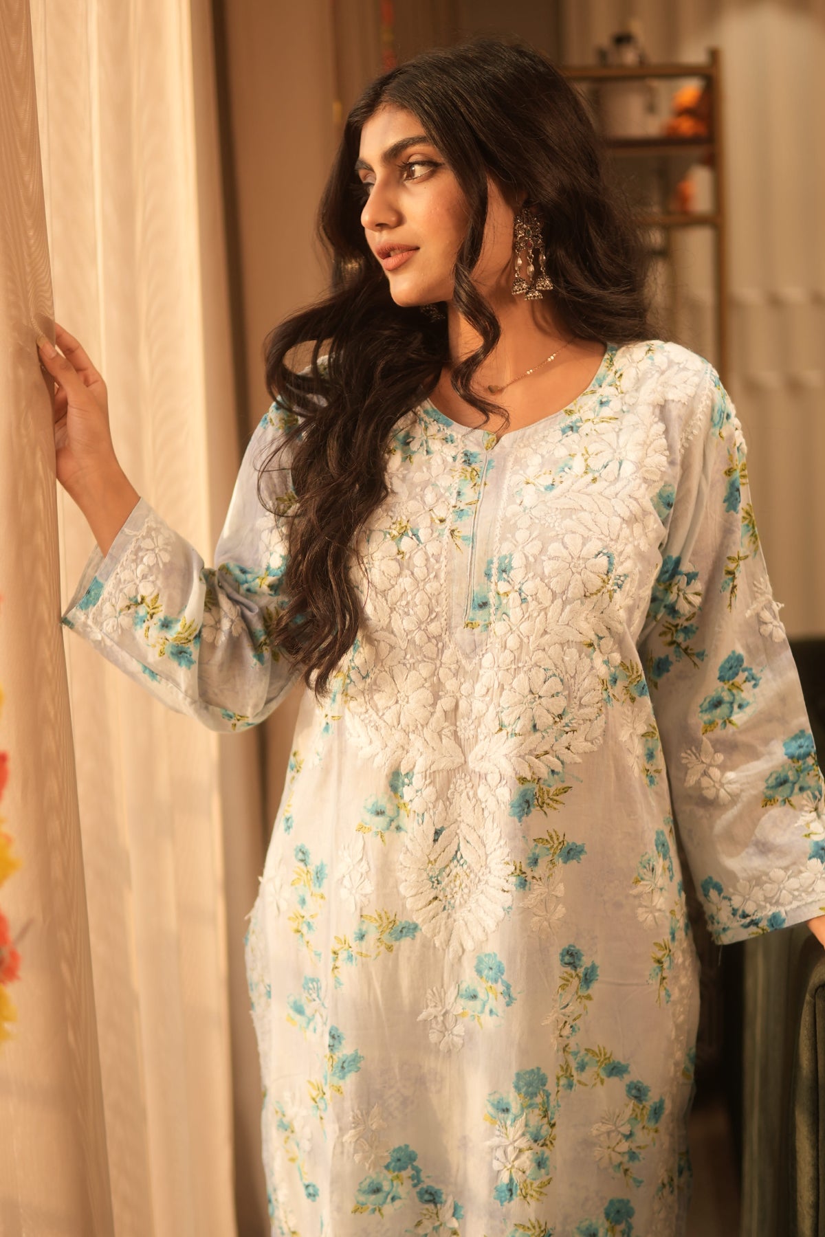 Arsh Handcrafted MulMul Cotton Printed Chikankari Kurti