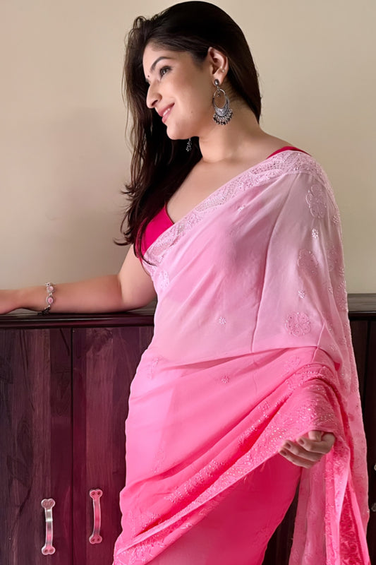 Arsh Handcrafted Viscose Georgette Ombre Dyed Saree