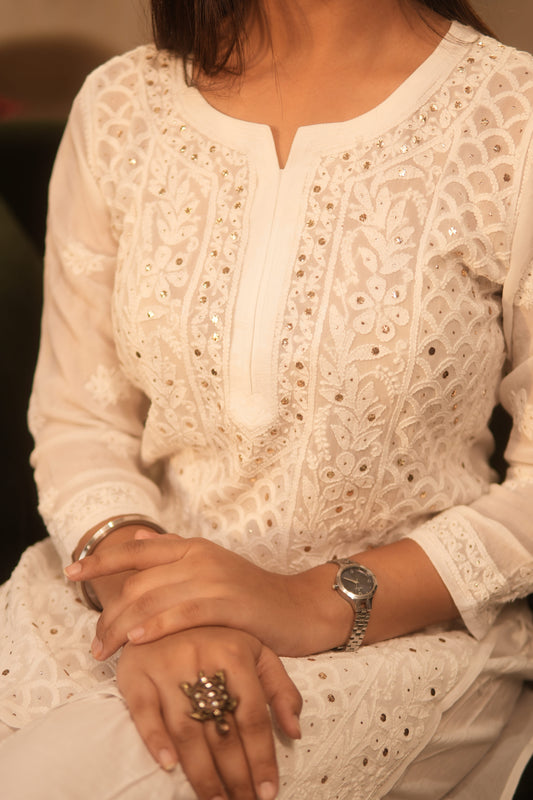 Arsh Handcrafted White Pure Viscose Georgette Top