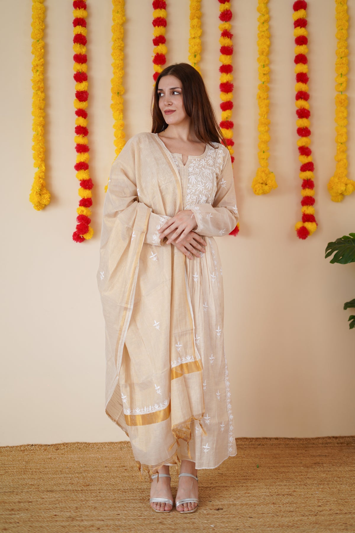 Arsh Handcrafted Pure Tissue Kurti and Dupatta Semi Stitched Set