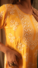 Arsh Handcrafted Kurti And Plazzo 2 pc Chikankari Set in Mango Yellow Colour