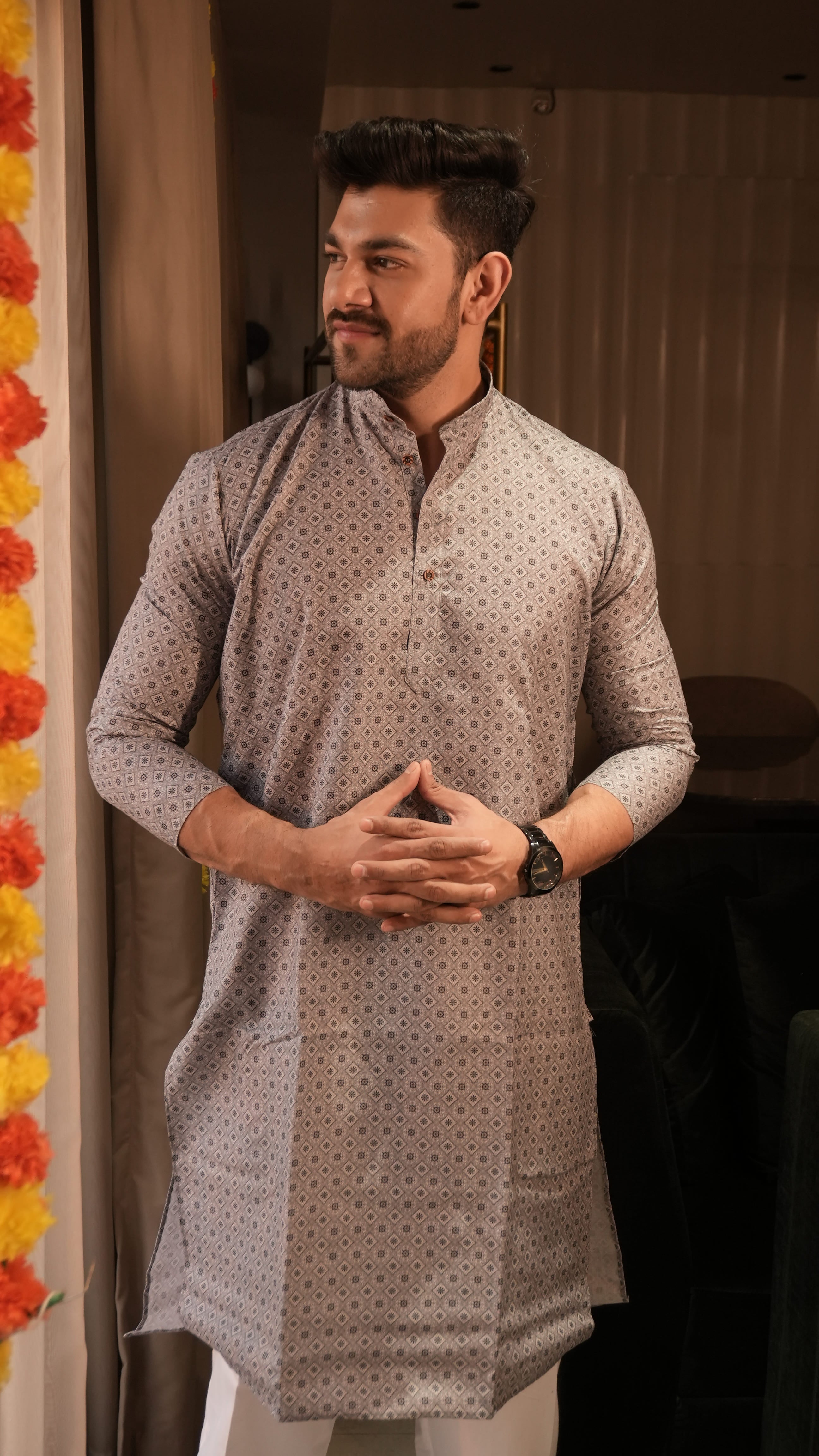 Arsh Chikan Mens Pure Cotton Printed Kurta