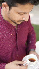 Arsh Maroon All Over Embroidered With Sequins Men's Kurta