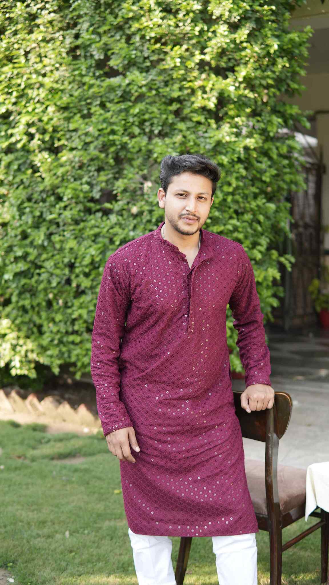 Arsh Maroon All Over Embroidered With Sequins Men's Kurta