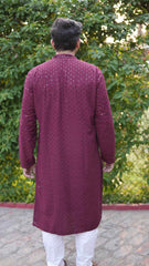 Arsh Maroon All Over Embroidered With Sequins Men's Kurta