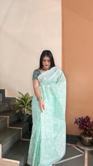 Arsh Handcrafted Georgette All Over Chikan Tepchi Embroidered Saree